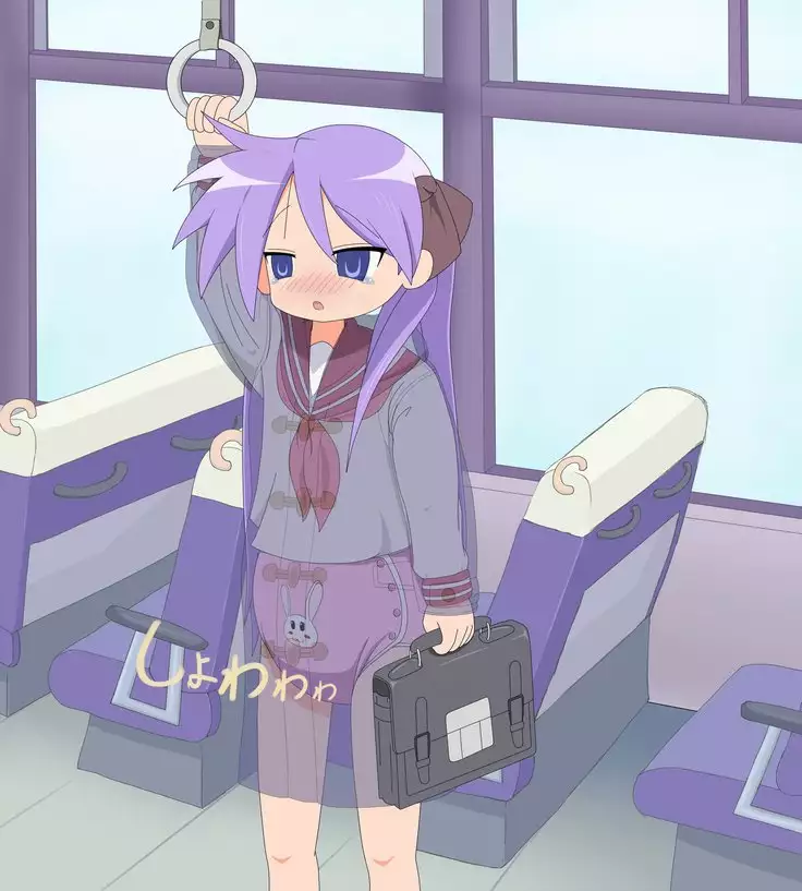 Kagami goes to shcool wearing diaper