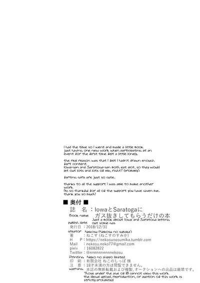 Iowa to Saratoga ni Gas Nuki Shite Morau dake no Hon | Just A Book About Iowa And Saratoga Letting Out Some Gas