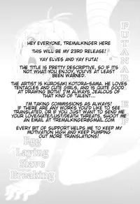 (COMITIA106) [Search-Light (Kurosaki Kotora)] Futanari Elf Sanran Choukyou | Futanari Elf Egg Laying Slave Breaking [English] [Tremalkinger]